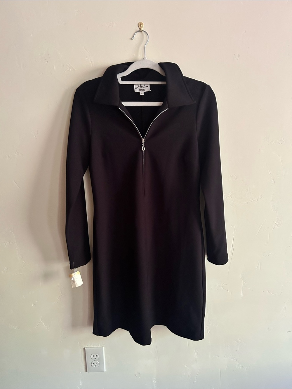 Vintage Harlow Dresses Y2K Black Long-Sleeve Zip-Front Dress